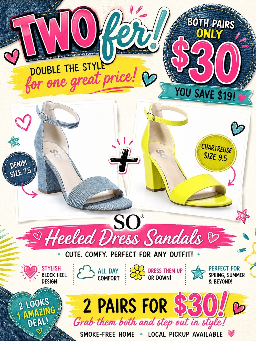 SO Heeled Dress Sandals in Chartreuse & Denim